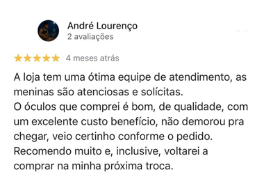 Avaliação Google Ótica Vision Care